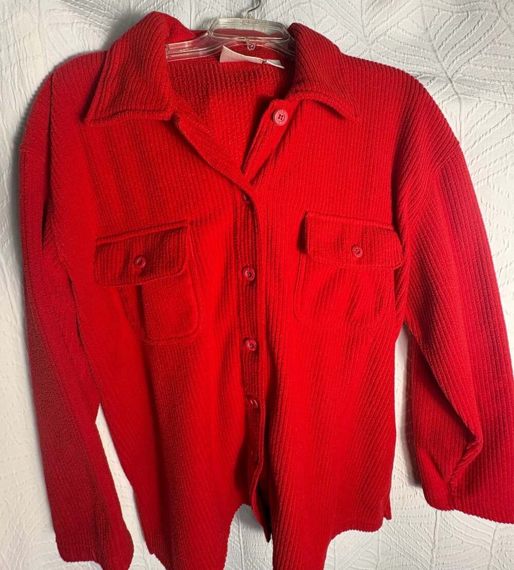 Elisabeth Liz & Co. By Liz Claiborne Red Corduroy Button-Up Shirt Jacket